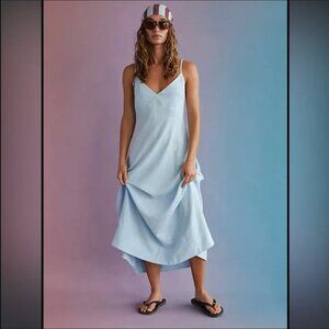Free People Emmers Linen Midi Dress in Dew Shine Size Small
